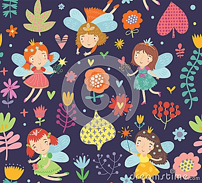 The fairies. Cute floral fairies vector set Vector Illustration